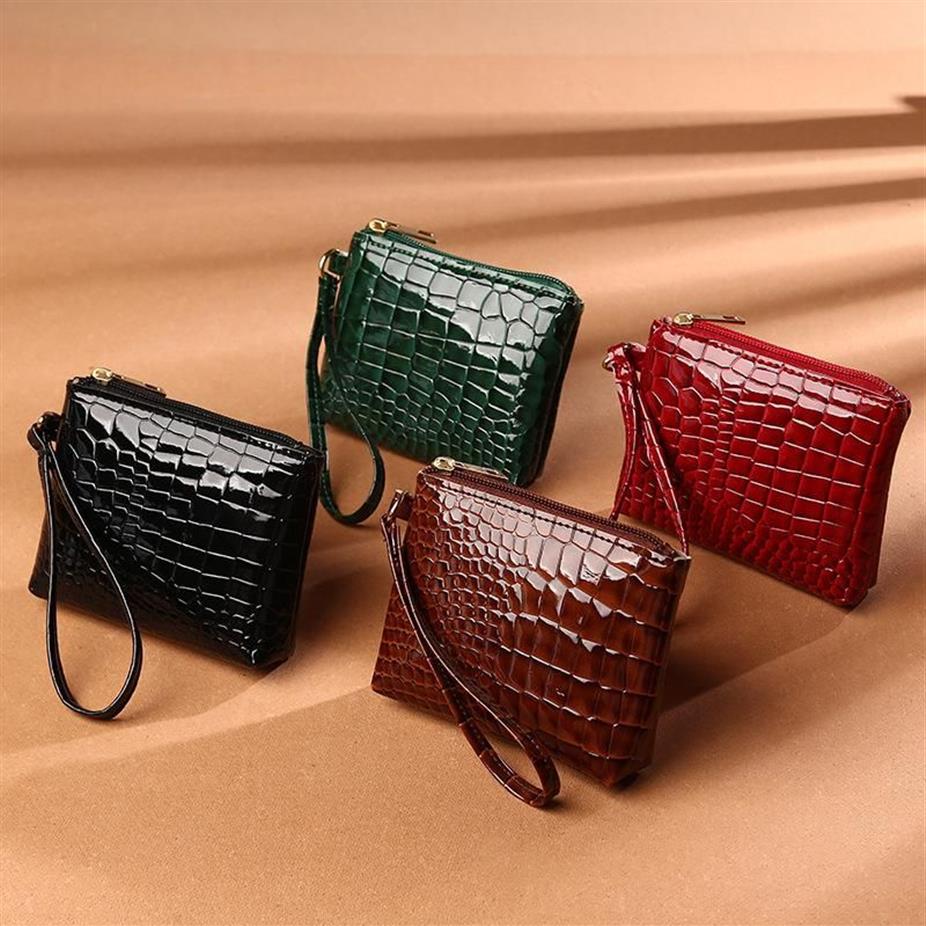 Plånböcker Solid Color Change Purse Women's Alligator Mini Zipper Card Bag Coin Clutch Bank Storage2746