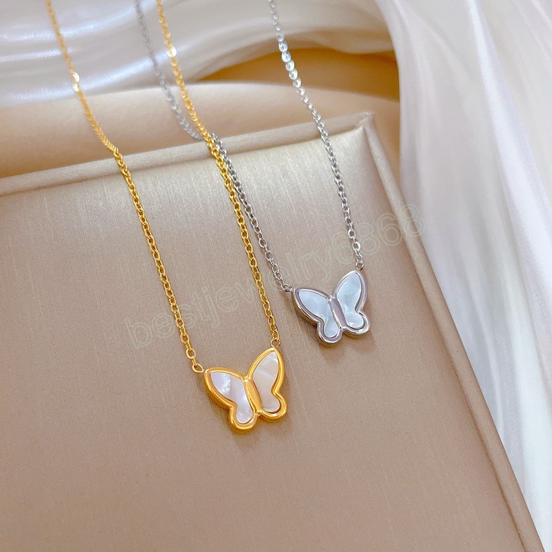 Модное изысканное милое ожерелье-бабочка, классическое индивидуальное белое романтическое ожерелье с изображением животных из нержавеющей стали, цепочка на ключицу