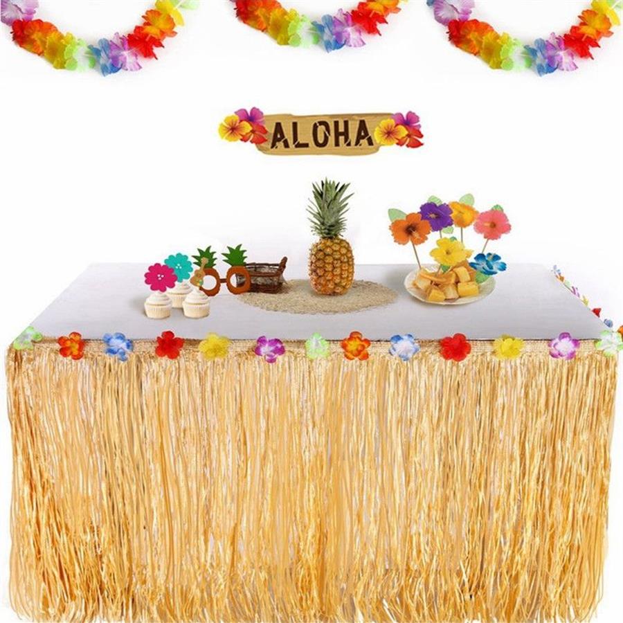 Party Decoration Table Skirt Tropical straw DIY Hawaiian Flowers and Plants Beach Flower Wedding Decor Supplies2895