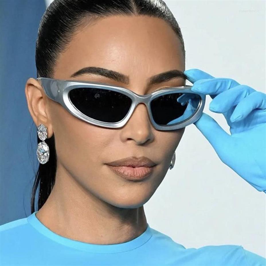 Lunettes de soleil Y2K Punk Femmes Hommes Argent Bleu Gris Lentille UV400 Protection des yeux Fille Sexy Dames Sports de plein air Mode Lunettes287A