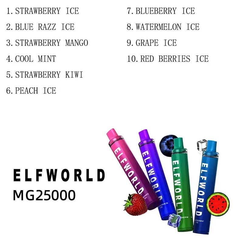 Original ELFWORLD MG 2500 Puffs Dispositivos descartáveis e-cigarros Vape com 7ml Pré-preenchido 850mAh Bobina de malha de bateria 10 sabores disponíveis VS Vapme Brisk 2500 Zooy 2800