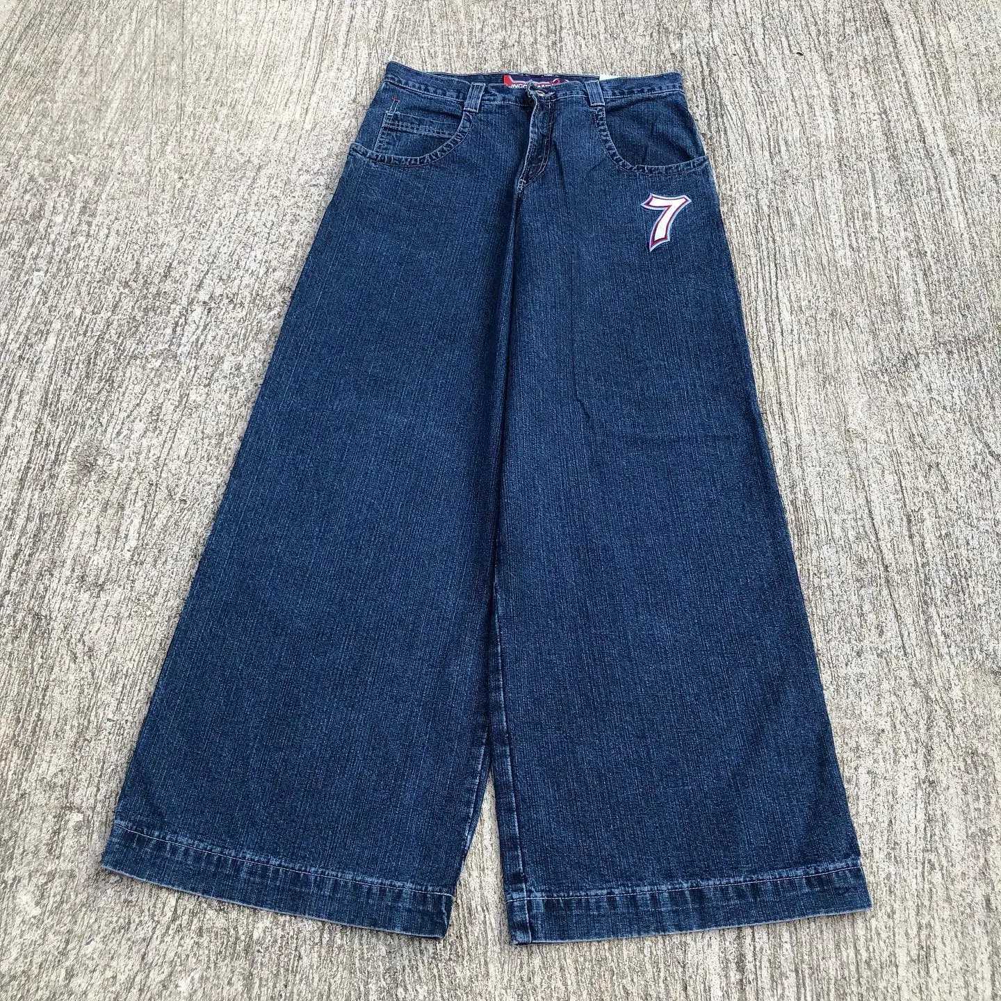 Jeans da uomo JNCO Jeans Y2K Streetwear Uomo Harajuku Hip Hop Grafica ricamata Retro Blu Jeans larghi Pantaloni denim Nuovi pantaloni larghi gotici1L231122