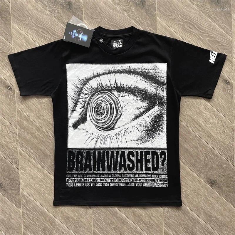 Herren-T-Shirts, Hellstar-T-Shirt, große Augen, Buchstabe, handgezeichneter Druck, High Street, Rundhalsausschnitt, lockeres Paar, schwarz-weißes Oberteil, kurze Ärmel, 12