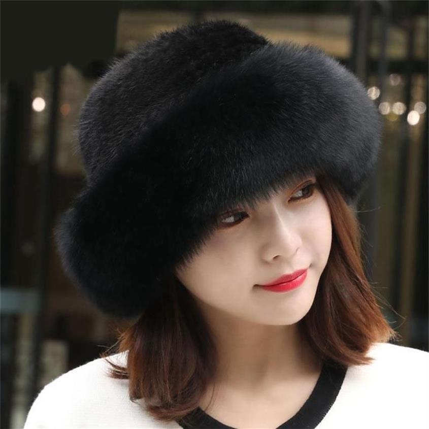 Beanie Skull Caps Winter Women's Faux Fur Hat Lady Warm Cap With Brim Earmuffs209a