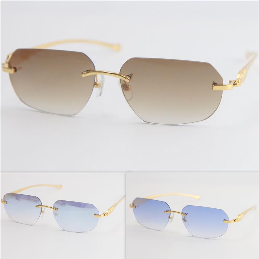 Silver Gold metal leopard Series Panther Rimless Sunglasses Men Women with Decoration Wire Frame Unisex Eyewear for Summer Outdoor325u