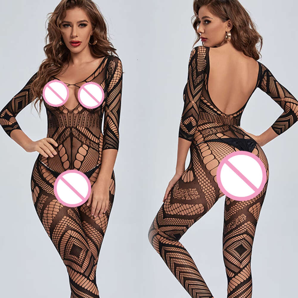 Black Body Stockings Women Sexy Open Crotch Catsuit Bodysuit Temptation Transparent Nightwear Lady Hollow Out Costumes Set sexy