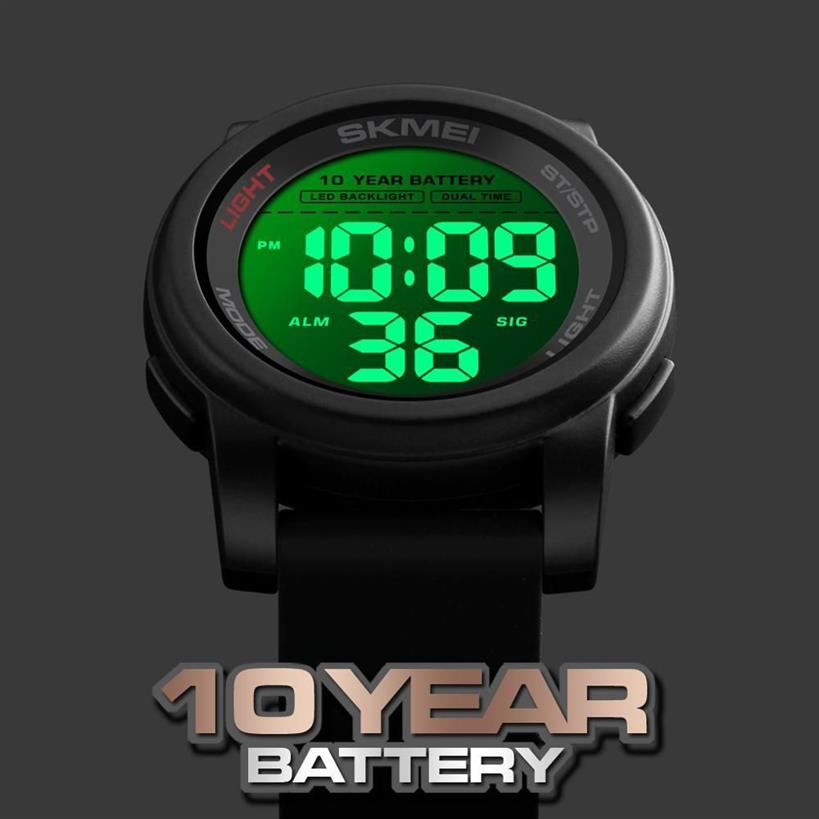 SKMEI 10 ans batterie montres numériques homme rétro-éclairage double heure Sport grand cadran horloge étanche Gel de silice montre pour hommes reloj 15320O