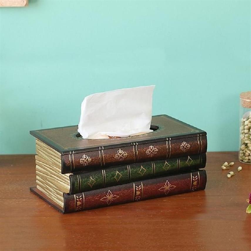 Retro Boek Tissue Box Luxe Doos Europa Retangle Servet Papier Houder Ring Tissue Opslag Voor Home Office Decor Supplies224W