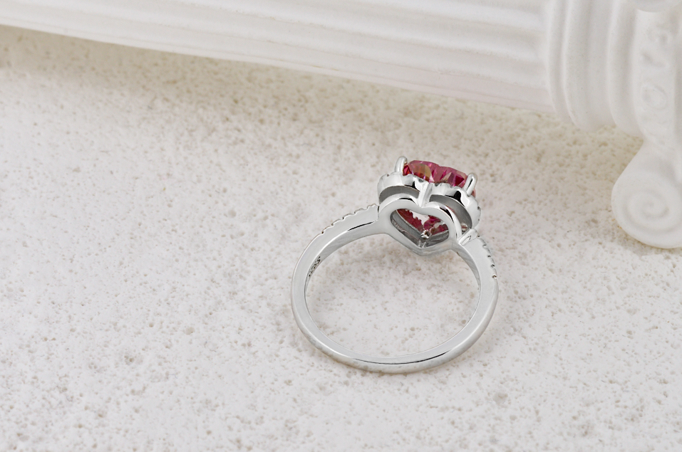 GIGAJEWE Moissanite ring hart gesneden 2,0 mm roze kleur VVS1 ronde geslepen 925 zilveren diamanten test geslaagd vrouw meisje cadeau GMSR-001