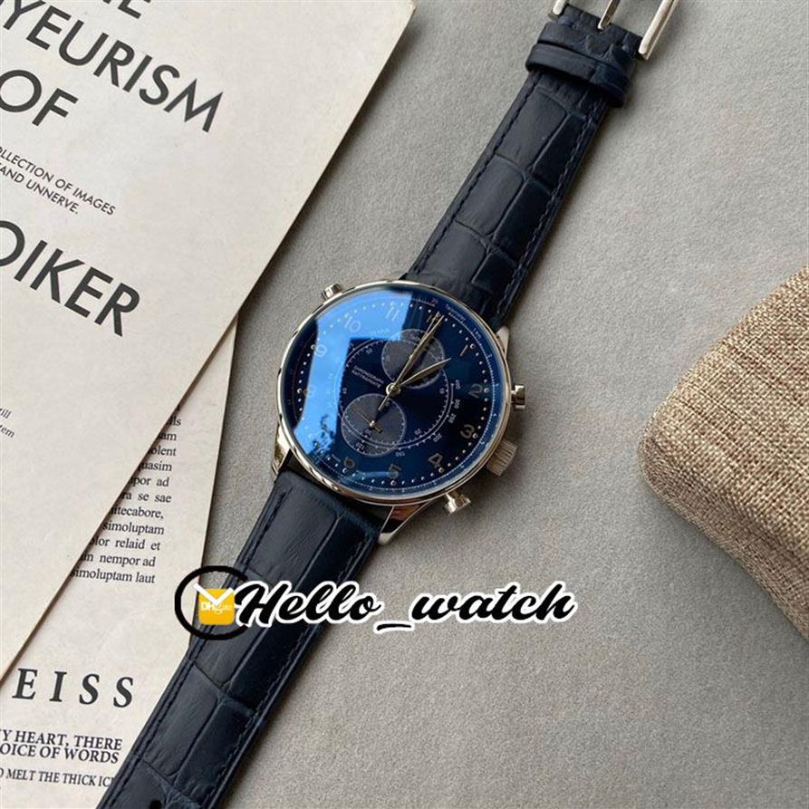 Beperkte nieuwe Chase Second IW371222 blauwe wijzerplaat Miyota quartz chronograaf herenhorloge stopwtch stalen kast lederen band herenhorloges H3256