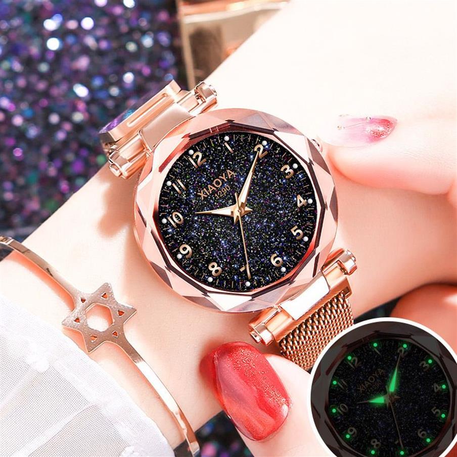 2019 Starry Sky Watches女性ファッションマグネットウォッチレディースゴールデンアラビア腕時計レディーススタイルブレスレットクロックY19175Z