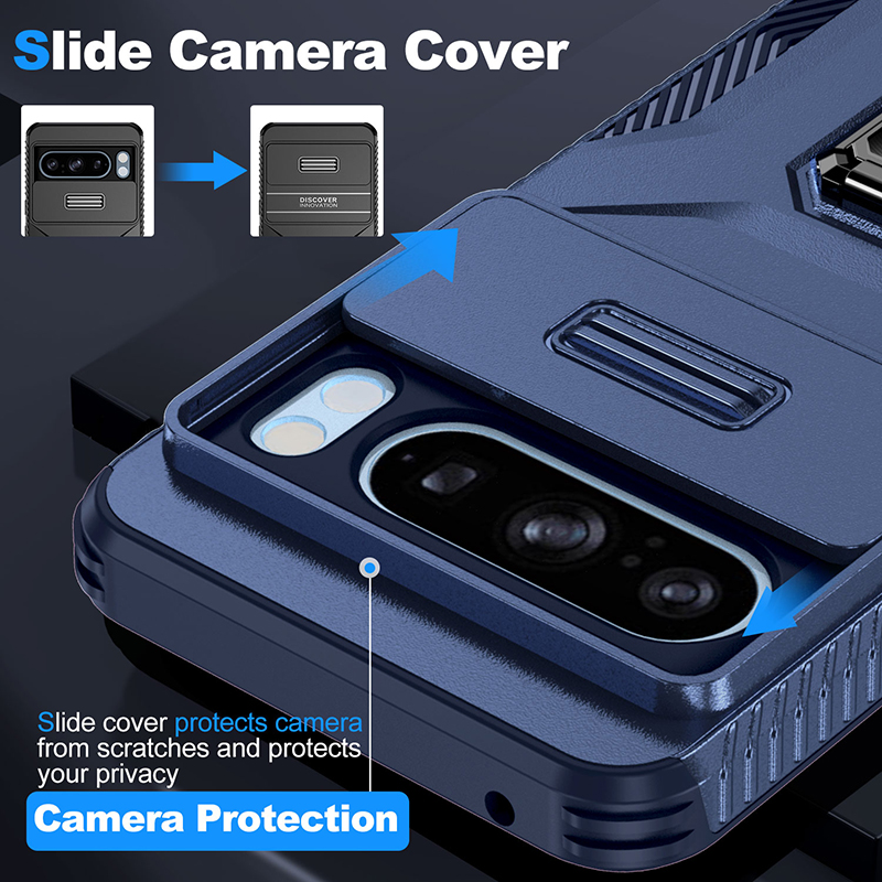 Kickstand Designer Armor Schokbestendige Mobiele Telefoon Gevallen Voor Google Pxiel 7 7A 8 8A Pro Magnetische Sliding Camera Cover Telefoon case Shell