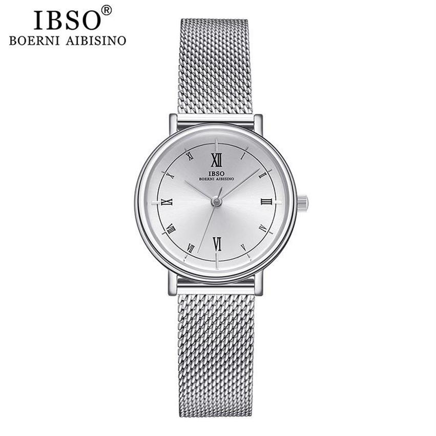 IBSO Women Armband Watch Fashion Geneva Designer Japan Quartz Sliver rostfritt stål Kvinnliga presentvakor Relogio Feminino 22285b