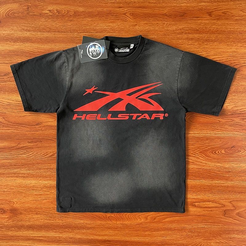 Hellstar Studios Ins Männer plus Tees Graffiti -Schrift abstrakter Druck Kurzarm t Männer und Frauen High Street T -Shirt Rapper Wash grau schweres Handwerk Unisex Kurzarm