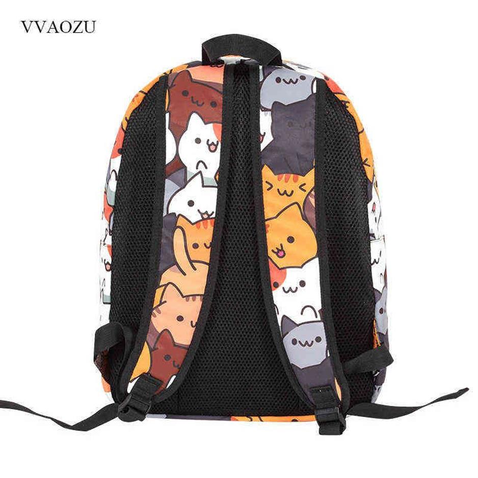 Anime Neko Atsume Women Backpack Cartoon Mochila for Girls Boys Travel Rucksack Cute Cat Printing Shoulder Bag for Teenage H220427313e