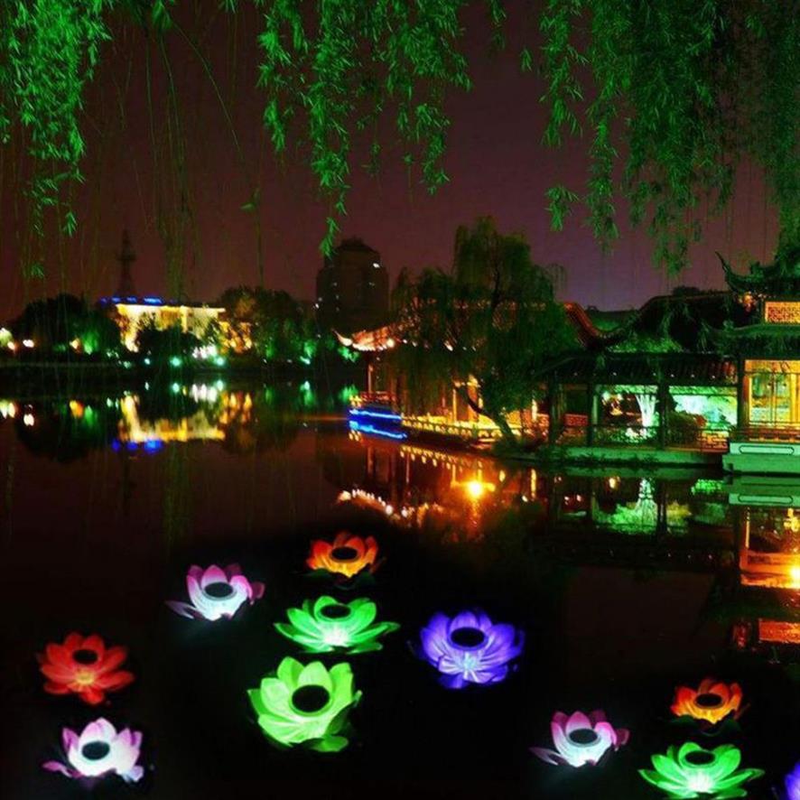 Solarbetriebene LED-Lotusblumenlampe, wasserdicht, für den Außenbereich, schwimmender Teich, Nachtlicht für Pool-Party, Gartendekoration, C190417021994