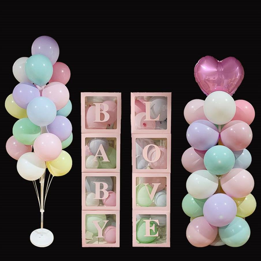 Boîte Cube en carton transparent 4 pièces, boîte-cadeau en plastique pour ballons, sac en papier pour fête prénatale, bonbons, dragées, gâteau, emballage de mariage, 277P