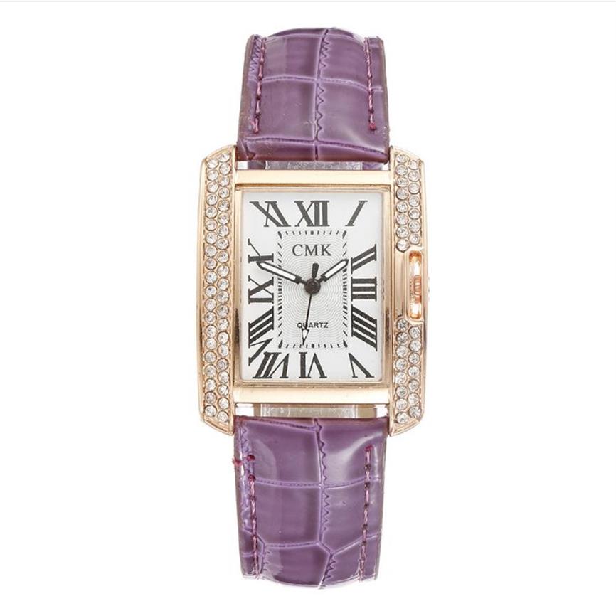 Whole Dazzling Square Dial Temperament Atmosphere Womens Watches Roman Number Diamond Bezel Quartz Female Watch Leather Strap 273o