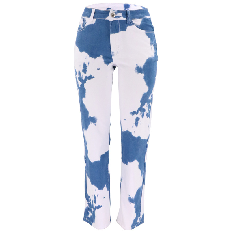 Women Casual Jeans Tie Dye Colored Slim Fashional Design High Waist Fit Female Straight Trousers High Quality 