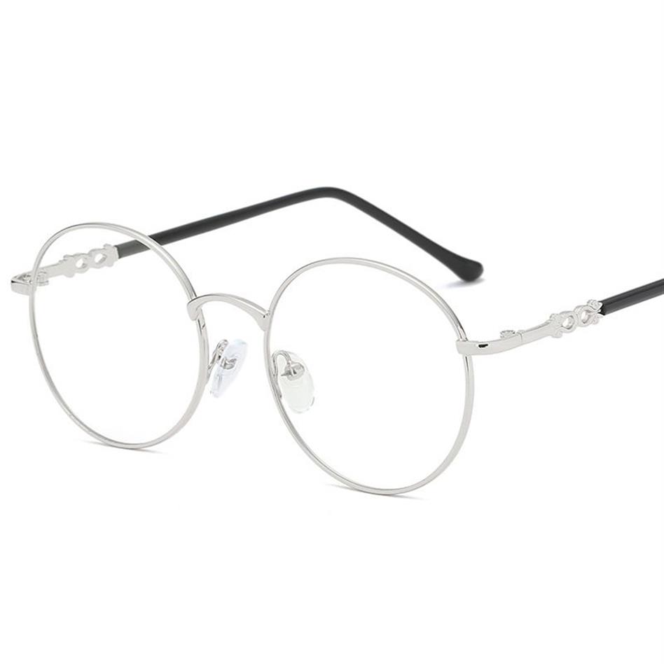 Nouvelles lunettes optiques pour femmes, monture ronde en métal, lentille claire, verre noir et doré, FML217I