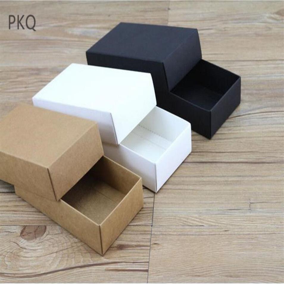 Boîte en Carton Kraft noir et blanc avec couvercle, boîte en Carton vierge en papier Kraft, bricolage, emballage cadeau artisanal, 10 tailles, Boxes274I