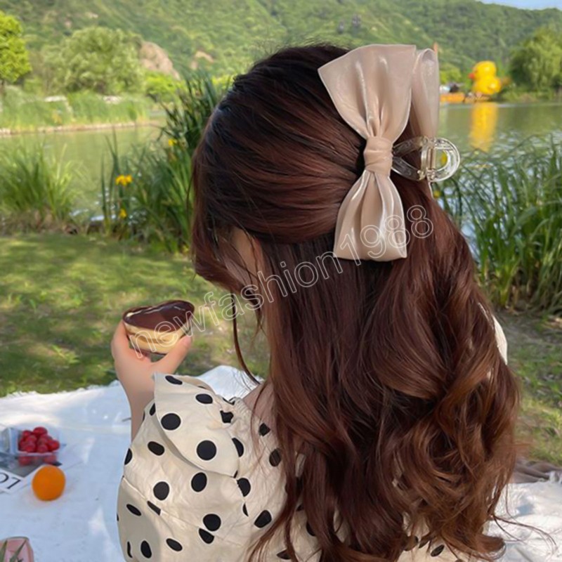 Korean Elegant Hairpins Mesh Bow Hair Claws Women Girls Yarn Ribbon Hair Clip Organza Printed Hair Accessories