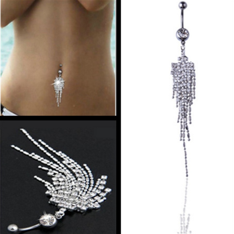 Trendy Stainless Steel belly button rings Navel Rings Tassel with diamond navel ring Body Piercing bars Jewlery for women's bikini fashion Jewelrys