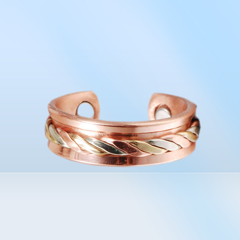 Wollet smycken Set magnetiska rena koppararmband Bangle Ring för män Kvinnor Anti artrit med 6 magneter smärtlindring 21120425423903384