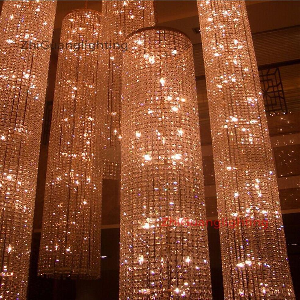 Lampadario di cristallo lungo grande Lampadario a led Apparecchi di illuminazione in cristallo Lampada progetti Corridoio Lampadari scale2925