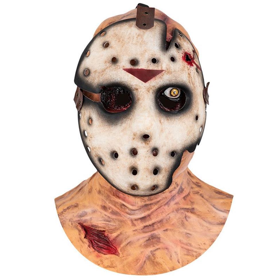 공포 Jason Scary Cosplay Full Head Latex Mask Open Face Haunted House Props Halloween Party Supplies 220613310g