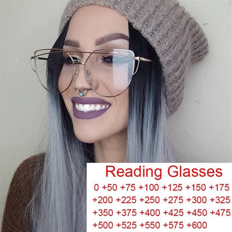 Sunglasses Trending Presbyopic Reading Glasses Women Blue Light Filter Computer Screen Single Bridge Metal Cat Eye286l