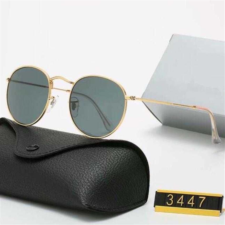 Designer Solglasögon Brand UV400 Eyewear Metal Gold Frame Sun Glasses Men Women Mirror Solglasögon Polaroid Glass med Box236e