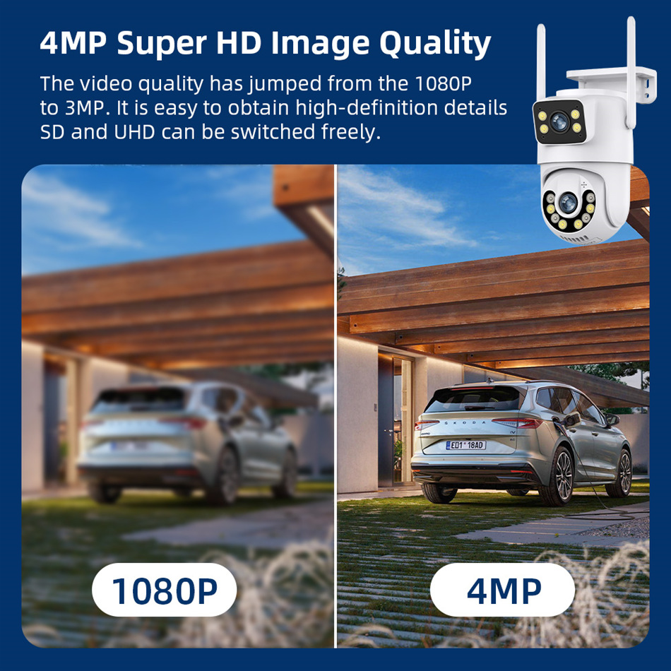 8MP 4K WIFI Macchina Fotografica Esterna Dual Lens Doppio Schermo di Visione Notturna Video Wifi Telecamere di Sorveglianza PTZ CCTV di Sicurezza CAM ICSEE APP A29