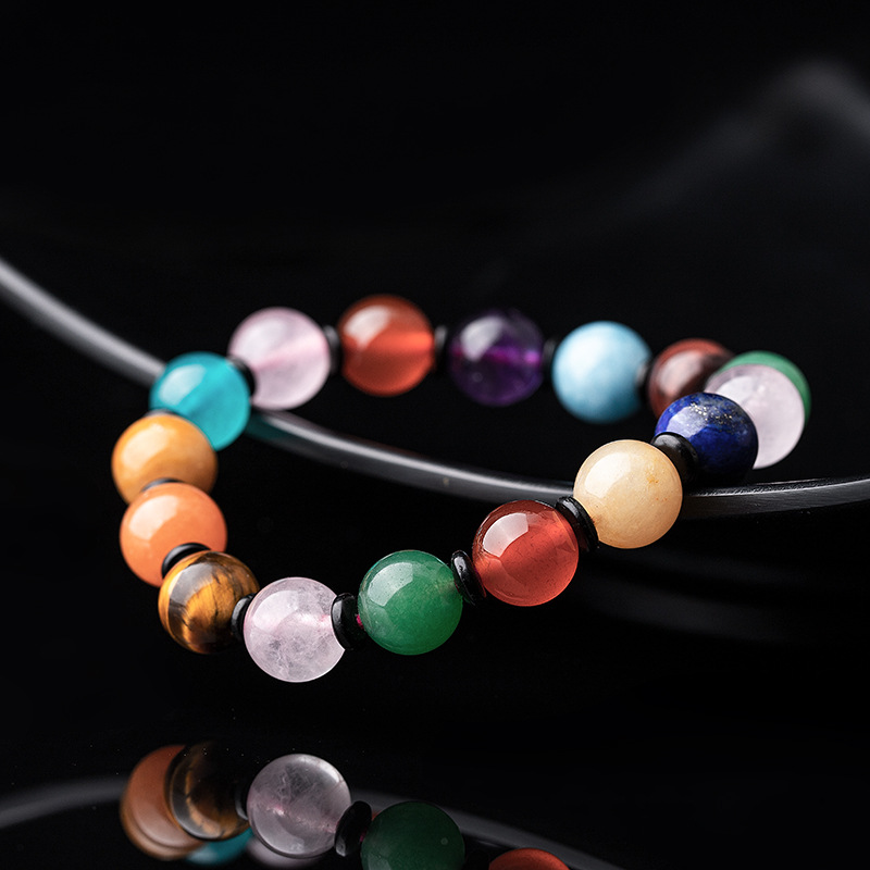 8mm Natural Stone Chakra Colorful Rainbow Beads Bracelet For Women Men Jewelry
