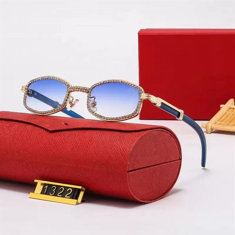 New C Sunglasses Women Designer Glasses Sunglasses for Mens Diamond Micro-paved cut Small Frame Oval Unique Gold Metal Wooden Shoo245g