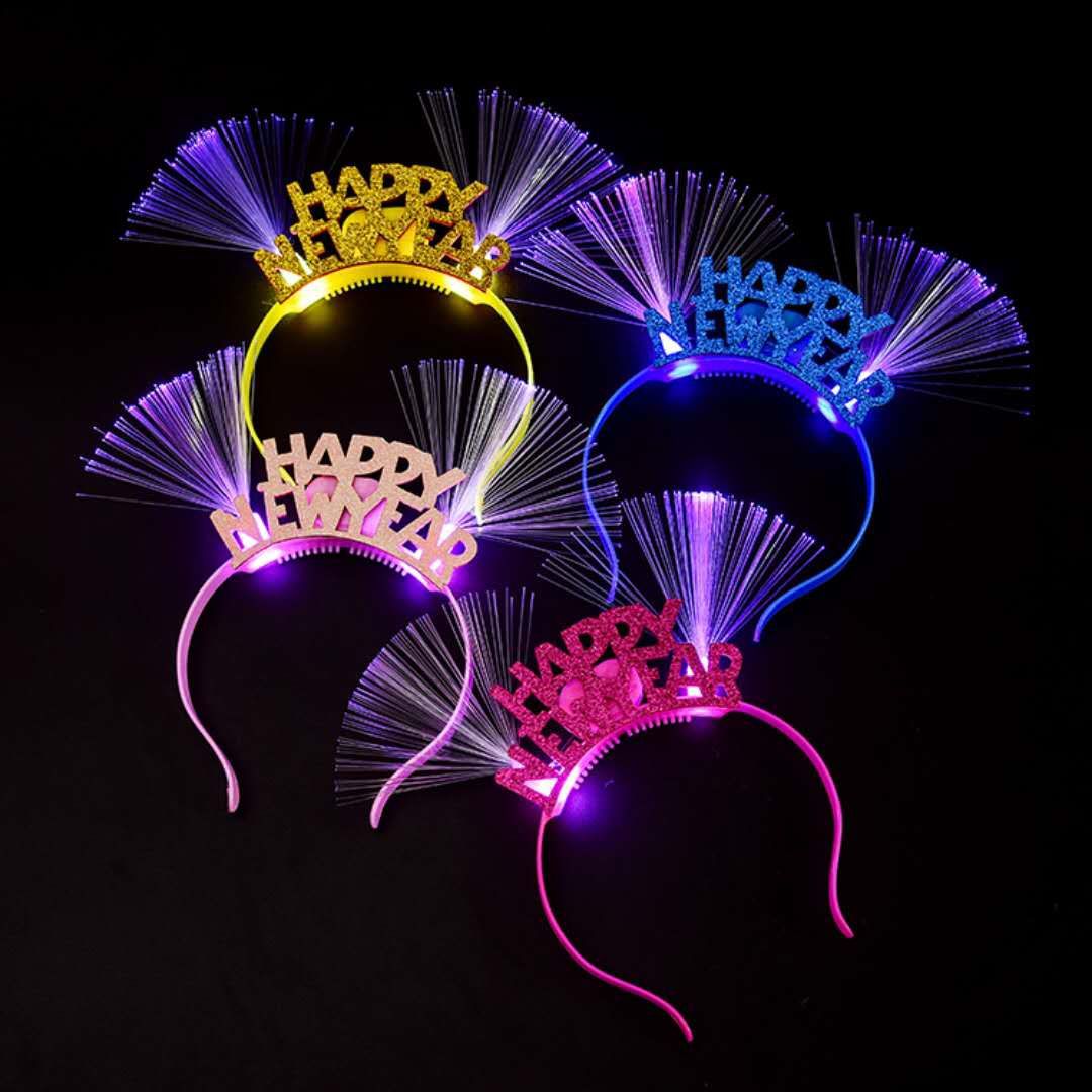 LED mutlu Yeni Yıl Kafa Bandı Aydınlatma Fiber Optik Saç Çember Parti Parti Sparky Glitter Headdress Tatil Yeni Yıl Dekorasyonları LX89