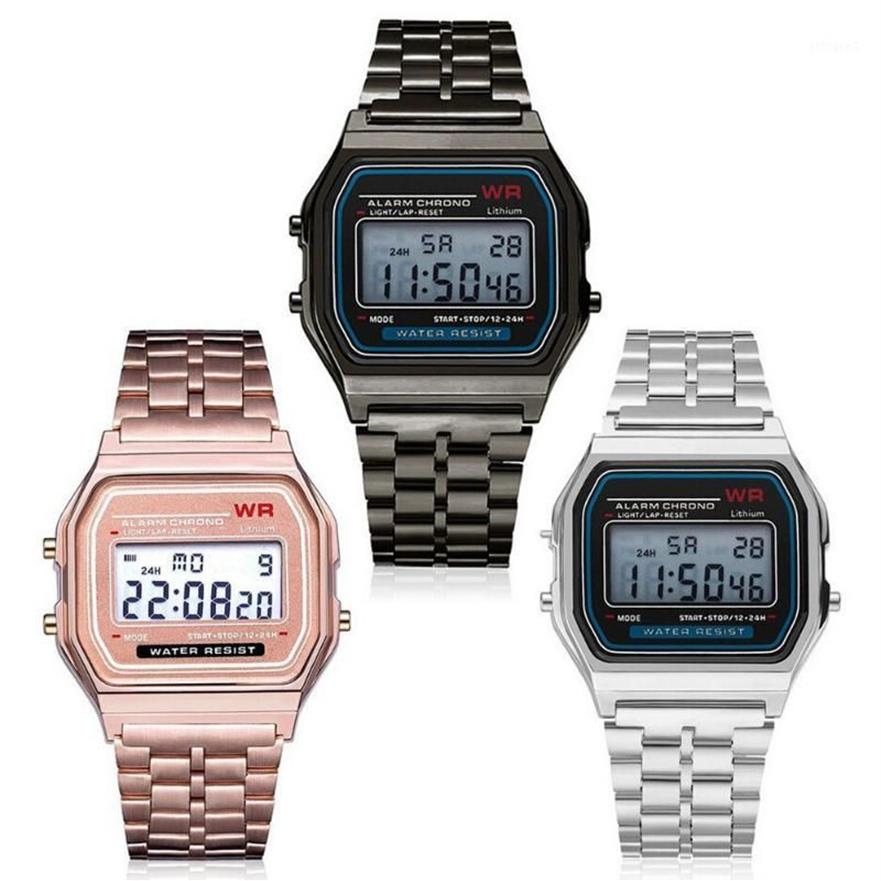Armbanduhren WR Frauen Männer Armbanduhr Digital Wasserdicht Quarz Kleid Goldene LED Uhren Mann Elektronische Sportuhren1222I