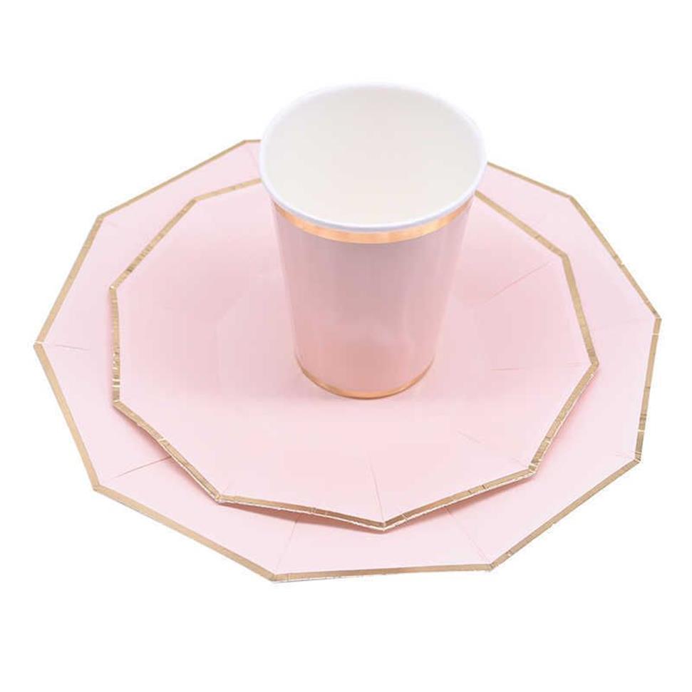 set Green Pink Blue Paper Plates Cups Disposable Tableware Set for Wedding Birthday Party Baby Shower Supplies Gold Decor 21289E