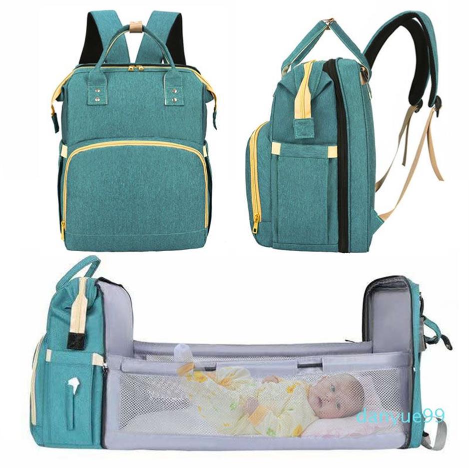 아기 여행용 폴딩 침대가있는 큰 미라 출산 기저귀 가방 엄마를위한 야외 배낭 기저귀 유모차 핸드백 205o