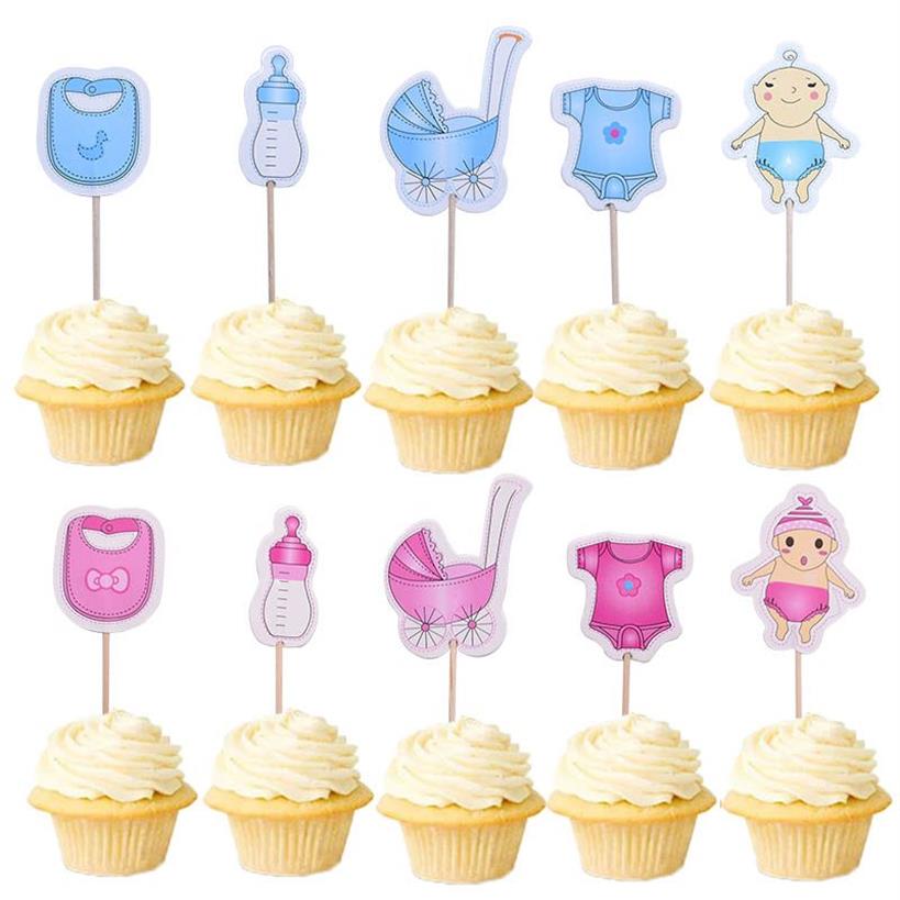 20 pz Baby Shower Cup Cake Toppers Boy Girl Party Decorazione carina Baby Shower Festa di compleanno DIY Cake Topper Supplies1268w