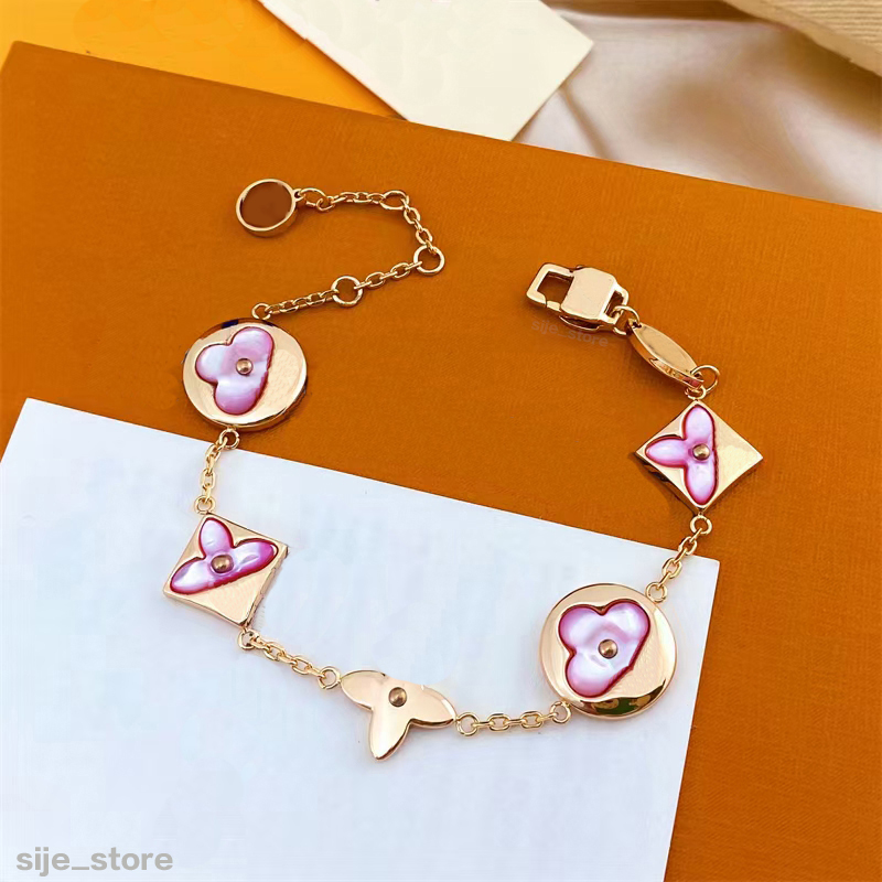 DU71 Очарование браслетов роскошные дизайнерские браслеты Женщины Письмо розовое зеленое цветочное серебряное золото