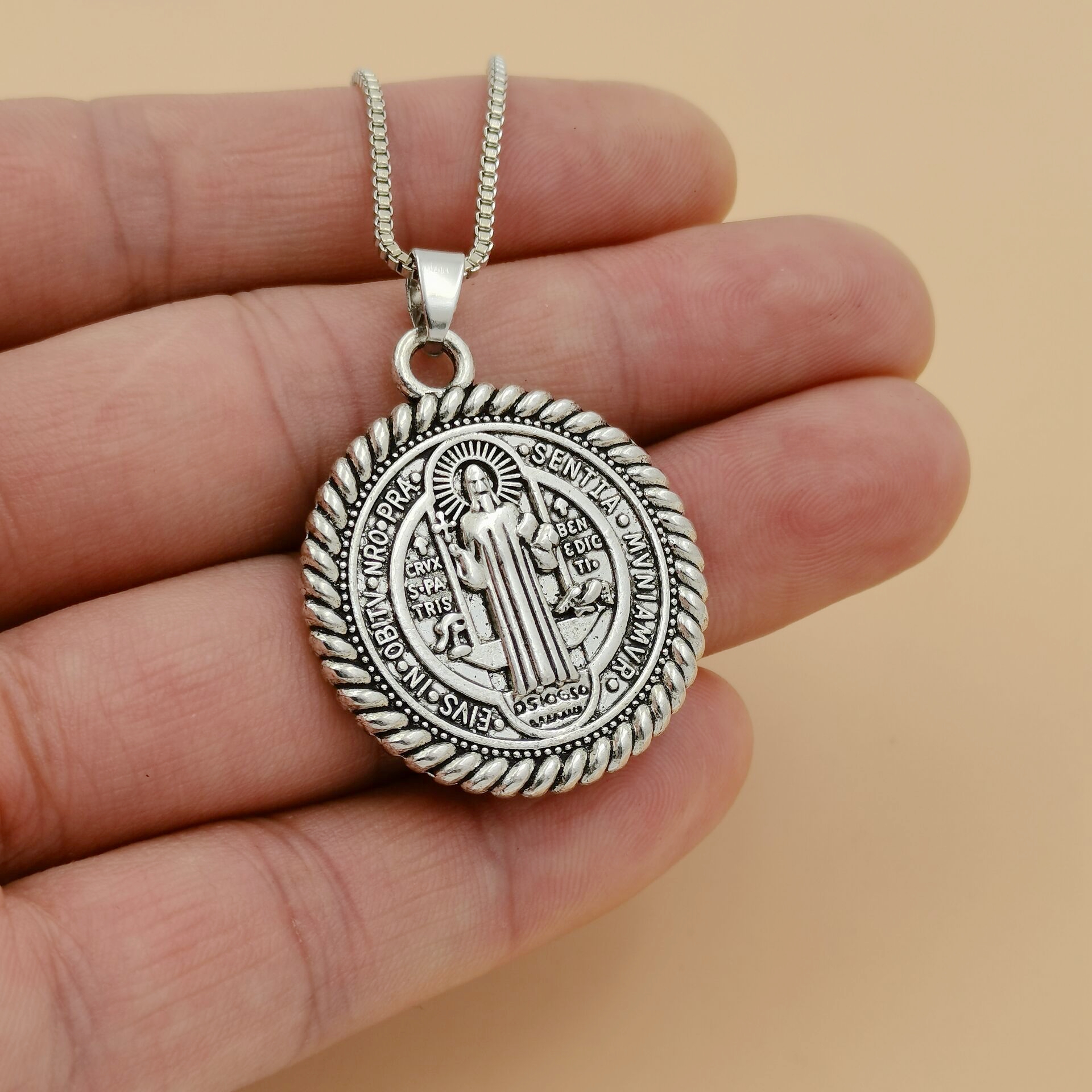 10 Stuks Antiek Zilver Ronde Sint-Benedictus Hanger Ketting Munt Medaillon Ketting Talisman Sieraden A-556d