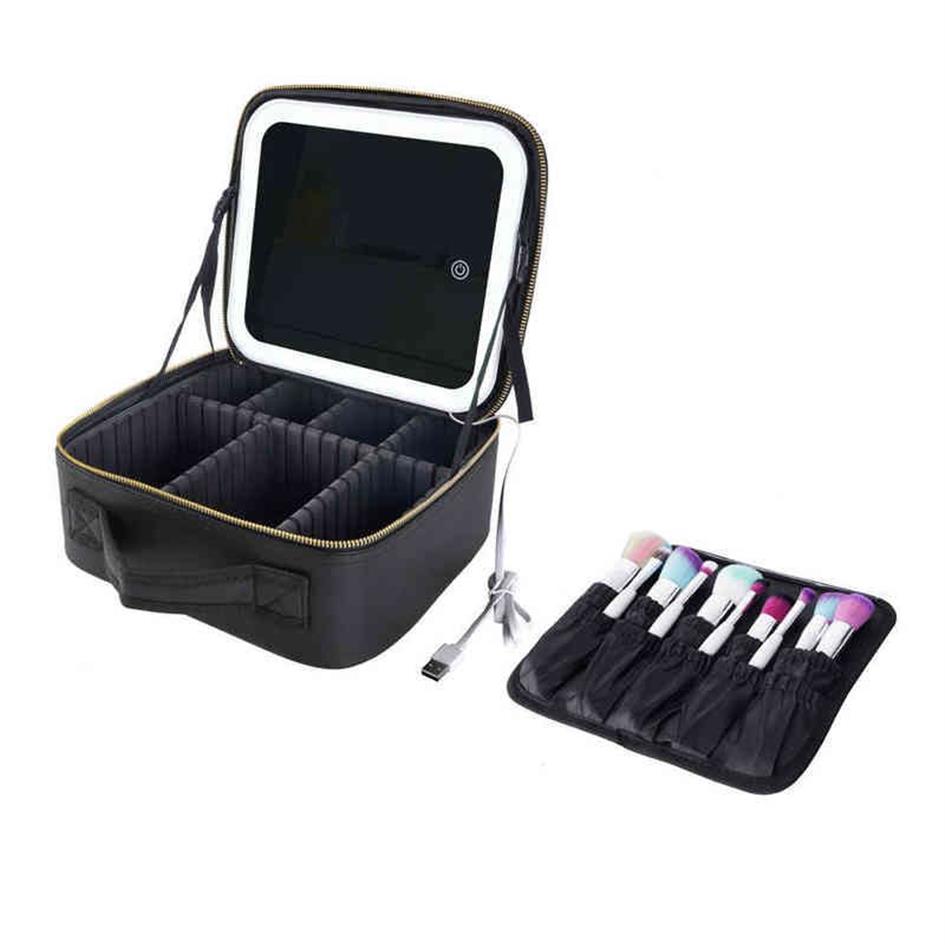 Косметические сумки NXY Новые туристические макияжные сумки корпусы Eva Vanity Case с светодиодным 3 огнями зеркало 220118212N