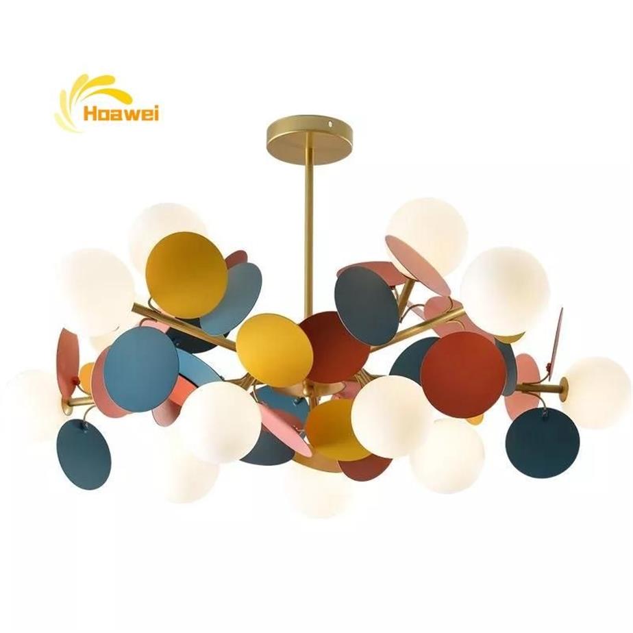 Nordic Macaron Glazen Kroonluchter Lighitng Woonkamer Eetkamer Keuken Opknoping Lamp Kinderen LED Plafond Chandeliers291E