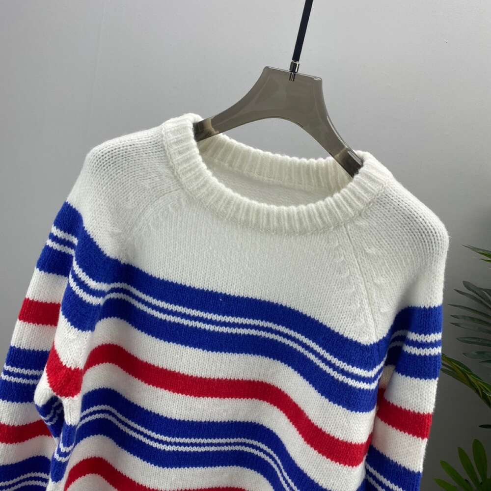 mens sweater Trendy European CE Knitted Shirt with Blue Stripe Printed Unisex Top and Woolen Sweater