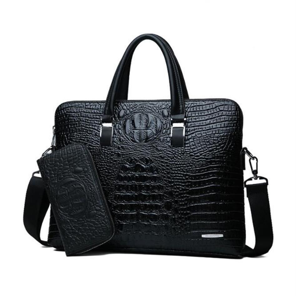 whole brand pack fashion crocodile print business briefcase trendy cross section crocodile leather man handbag multi function 243d