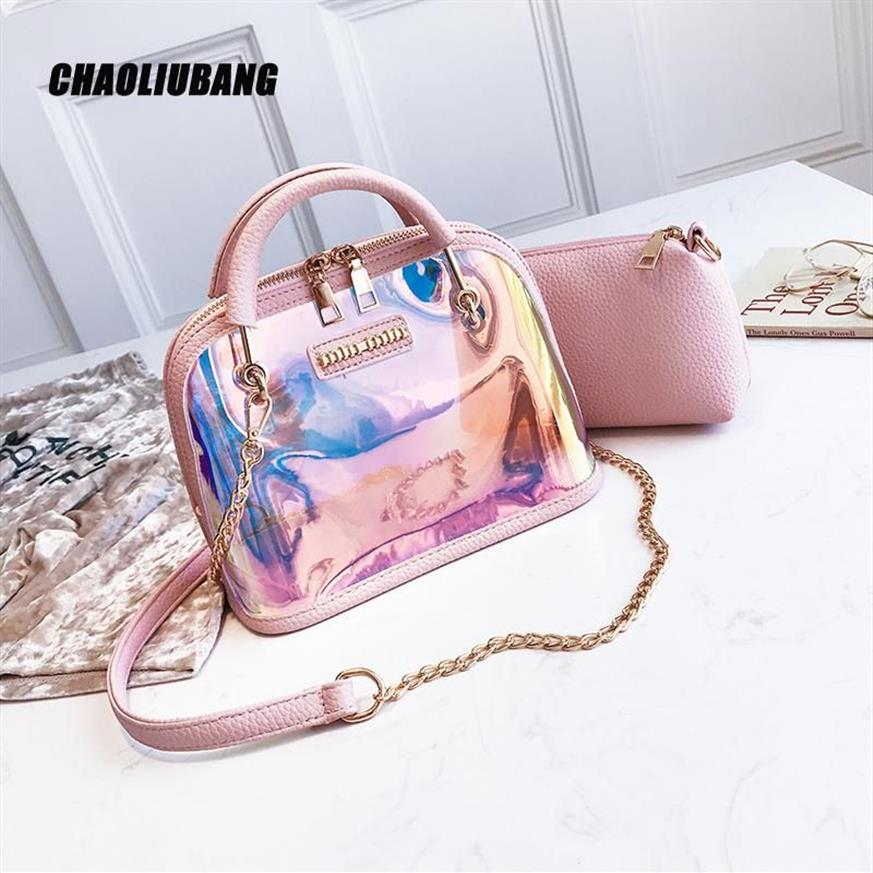 Summer Pvc Plastic Chains Borse trasparente Candy Jelly Clear Borse da spiaggia Bag composito set borsetta donna frizione borsetta2492