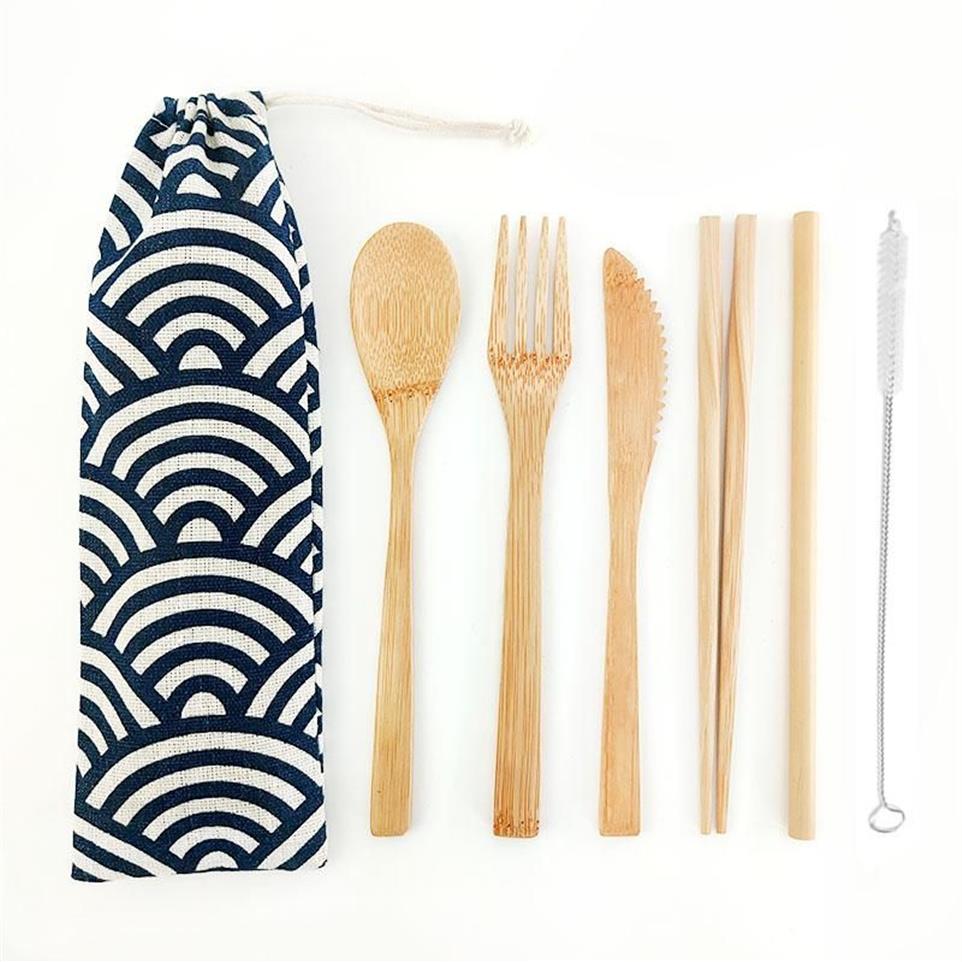 Creative Travel Cotestar Flatware Bamboo -redskap Set Återanvändbart Eco Friendly Portable Fork Spoon Set Tableware Accessories2244