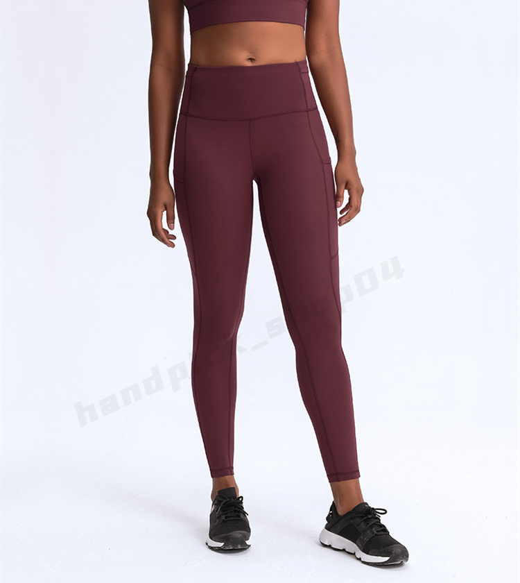 Lu Women Yoga Pants with Multiple Pockets Soft Compression Leggings Training Workout Running Pants Stylish Lounge Leggings Slim Fit Shaping Tight Pants A-128