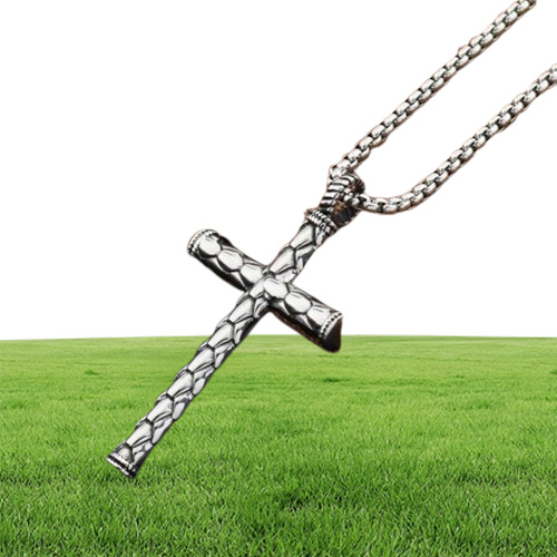 Fashion Men Jewelry Stainless Steel Cross Pendant Necklaces Cylindrical Design 70cm Long Chain Punk Necklace For Mens327F7140469